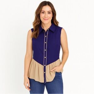 NAVY & Taupe Peplum Top L
